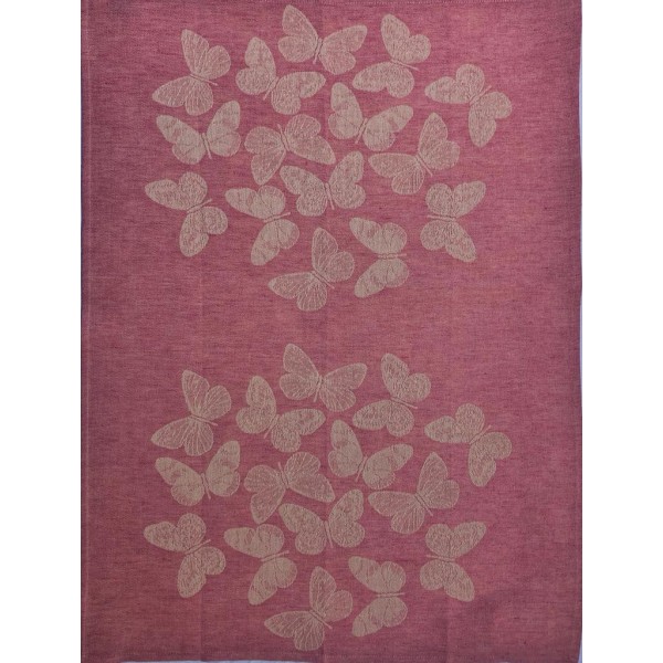 TeaTowel - Linen Blend - Pink Color - Butterflies Decor