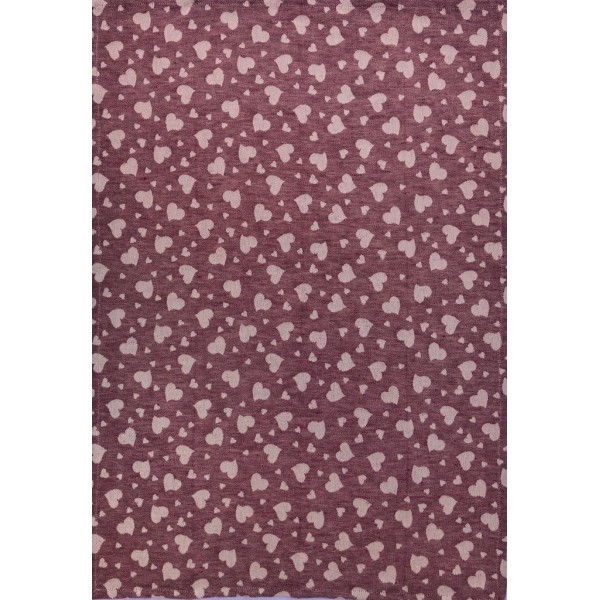 Tea Towel -Blend Linen - Burgundy Color - Hearts decoration