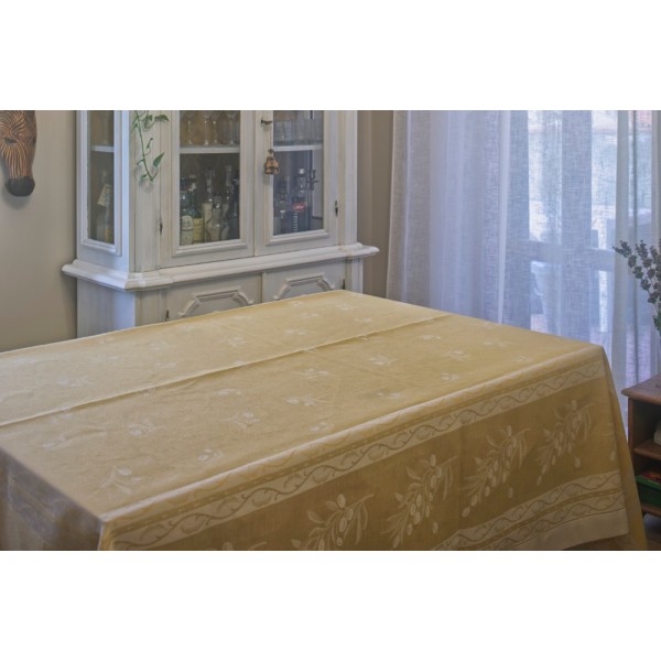 Olive mixed linen table cover